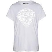 T-shirt Korte Mouw Ed Hardy Tiger glow tape crop tank top white