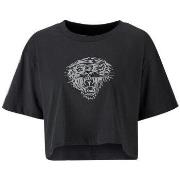 T-shirt Korte Mouw Ed Hardy Tiger glow crop top black