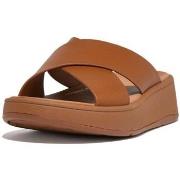 Teenslippers FitFlop F-MODE LEATHER FLATFORM CROSS SLIDES Light Tan