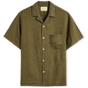 Overhemd Lange Mouw Portuguese Flannel Linen Camp Collar Shirt - Olive