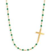 Collier Orusbijoux Collier Argent Doré Croix Et Pierre Onyx Vert