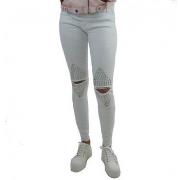 Pantalon Queen Hearts Jean femme Skinny Effet clouté et déchiré Blanc ...