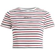 T-shirt Tommy Jeans T Shirt Court Raye Femme Ref 56878 xnl rouge
