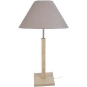 Lampes de bureau Tosel Lampe a poser colonne bois naturel et taupe