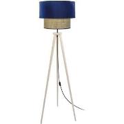 Lampadaires Tosel Lampadaire trépied bois naturel et velours bleu