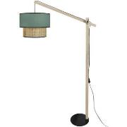 Lampadaires Tosel Lampadaire droit bois naturel et vert pétrole