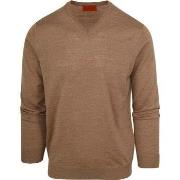 Sweat-shirt Suitable Pull-over Col-V En Laine Beige