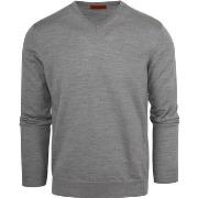 Sweat-shirt Suitable Pull-over Col-V Laine Gris