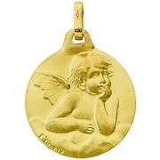 Pendentifs Brillaxis Médaille ange ronde or jaune 9 carats mat