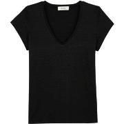 T-shirt Achel Par Lemahieu T-shirt col V femme lin Noir