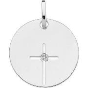 Pendentifs Brillaxis Médaille ronde blanc or 9 croix diamant