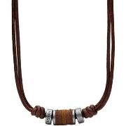 Collier Fossil Collier homme cuir marron et perles acier