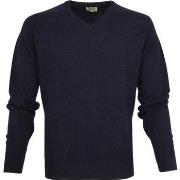 Sweat-shirt William Lockie Pull Laine d'Agneau Col-V Marine