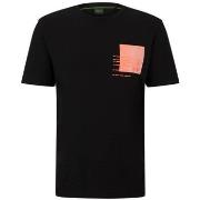 T-shirt BOSS T-SHIRT REGULAR FIT EN COTON MÉLANGÉ NOIR AVEC MOTIF ARTI...