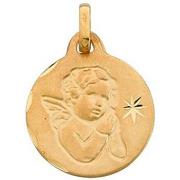 Pendentifs Brillaxis Médaille ronde ange or jaune 9 carats