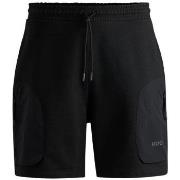 Short BOSS SHORT RELAXED EN MOLLETON DE COTON NOIR À LOGO IMPRIMÉ