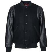 Blouson Harrington Veste en laine noire et cuir