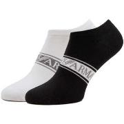 Socquettes Emporio Armani 2 Pack Knitted Logo Trainer Socks - White/Bl...