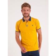 T-shirt Camberabero Polo manches courtes jaune et col bleu marine