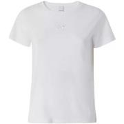 T-shirt Pinko T-shirt blanc rose avec logo cousu