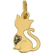 Pendentifs Brillaxis Pendentif chat coeur pailleté or jaune 18 carats