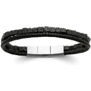 Bracelets Brillaxis Bracelet homme cuir noir pierre de lave 21 cm