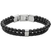 Bracelets Fossil Bracelet homme cuir tressé perles noires