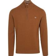 Sweat-shirt Gant Half Zip Pull Laine D'Agneau Marron