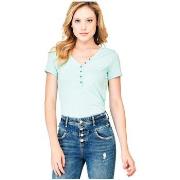 Polo Guess T Shirt Femme Serafino col V boutons Vert d'eau W82P24