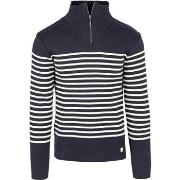 Sweat-shirt Armor Lux Camionneur Half Zip Pull laine rayé marine