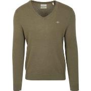 Sweat-shirt Gant Pullover Col-V Wool Blend Vert Army