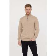 Sweat-shirt Lee Cooper Pull demi zip beige en laine