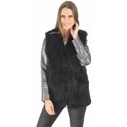 Veste La Canadienne Gilet long fourrure de lapin noir-044877