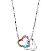 Collier Lotus Collier acier 2 coeurs pierres multicolores