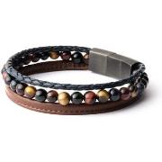 Bracelets Gemini Bracelet homme Gemini triple oeil de tigre/cuir