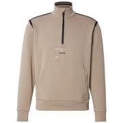 Sweat-shirt BOSS SWEAT À COL ZIPPÉ EN COTON MÉLANGÉ TAUPE ORNÉ D'UN LO...