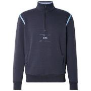 Sweat-shirt BOSS SWEAT À COL ZIPPÉ EN COTON MÉLANGÉ BLEU MARINE ORNÉ D...