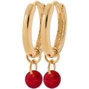 Boucles oreilles Brillaxis Boucles d'oreilles créoles pampille rouge