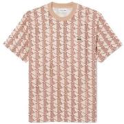 T-shirt Lacoste T-SHIRT EN COTON MONOGRAMME BEIGE ET MARRON