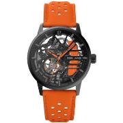 Montre Pierre Lannier PADDOCK Noir Cadran Bracelet Cuir Orange 20 MM