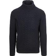 Sweat-shirt Suitable Pull Col Roulé Cable Laine Marine