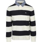 Sweat-shirt Gant Polo Heavy Rugger Shield Rayures Marine Blanche