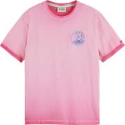 Scotch & Soda Cold dye tee with chest artwork cerise
