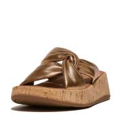 FitFlop F-mode leather-twist flatform slides (cork wrap)