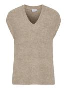 Vila Viabby v-neck sl knit vest zand