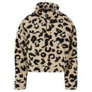 Urban Classics Dames sherpa kort sweatshirt met luipaardprint