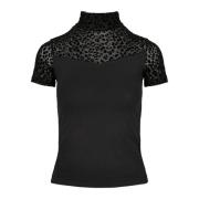 Urban Classics Dames t-shirt met gevlokte schildpadhals met dierenprin...