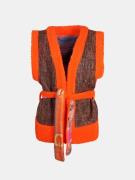 Mucho Gusto Tweezijdig draagbaar oranje tweed en teddy gilet met multi...