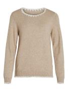 Vila viril o-neck l/s detail knit top - 14110910 natural melange