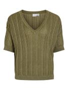 Vila vishem v-neck 2/4 glitter knit top 14105836 capulet olive